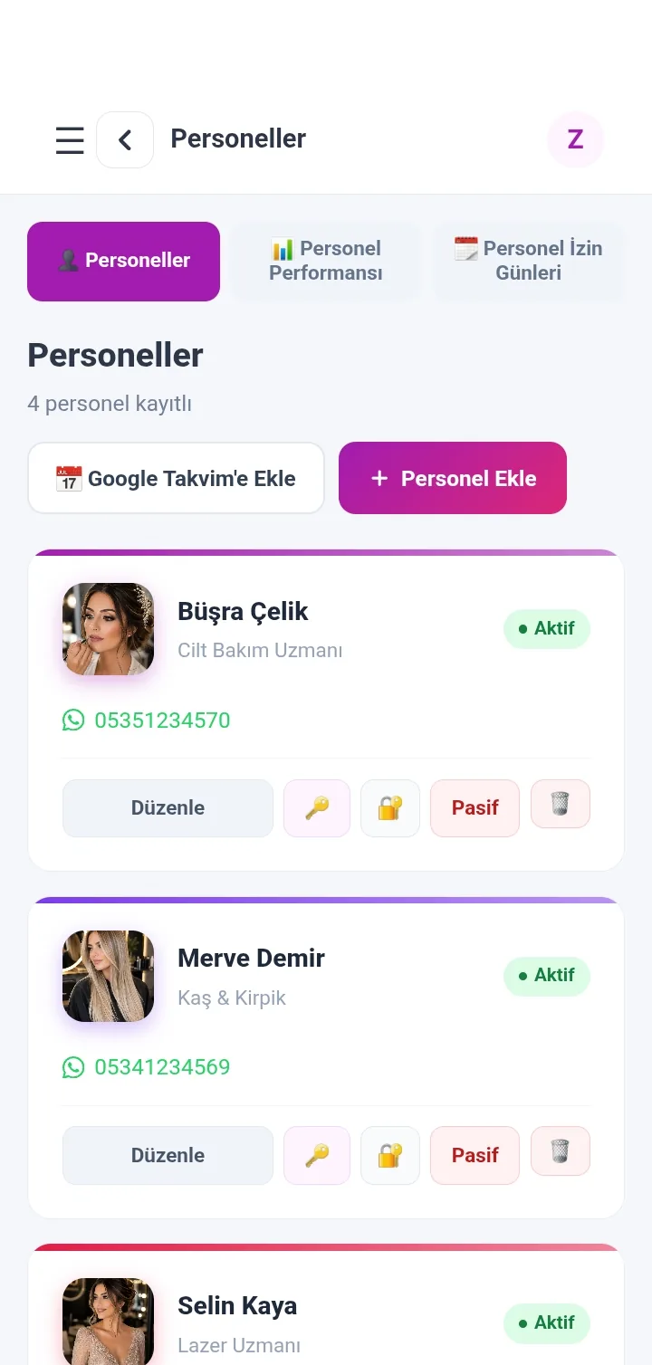 تطبيق SalonCRM للجوال — الموظفون