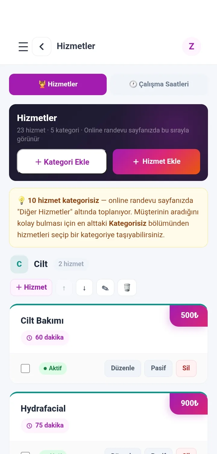 تطبيق SalonCRM للجوال — الخدمات