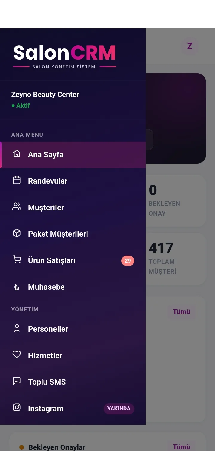 تطبيق SalonCRM للجوال — القائمة